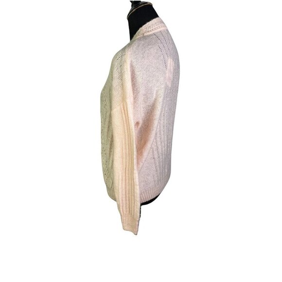 FRNCH Laeila V-neck Pointelle Cardigan In‎ Light Pink Pearlized Embellishments M - Picture 4 of 9